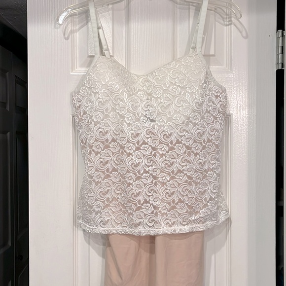 Camisole Beautiful White Lace. Has padded built in bra with fresh color slip. - Picture 2 of 14